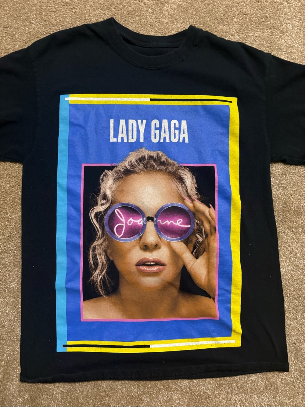 Lady Gaga Joanne Graphic Tee - Black with Blue & Yellow Artwork